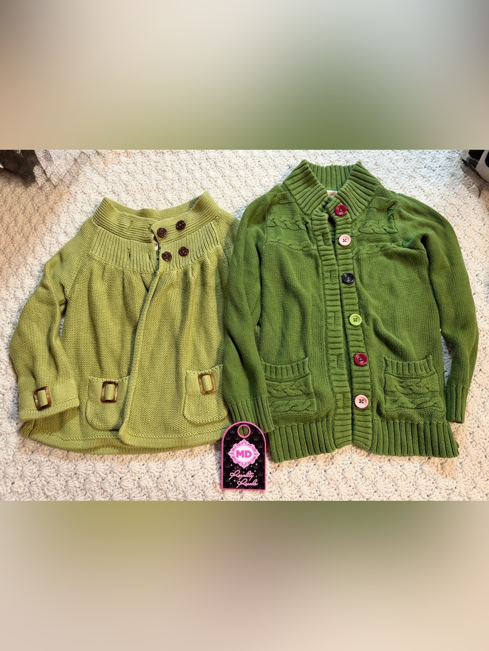 Matilda Jane Green Knit Cardigan Set with Colorful Buttons
